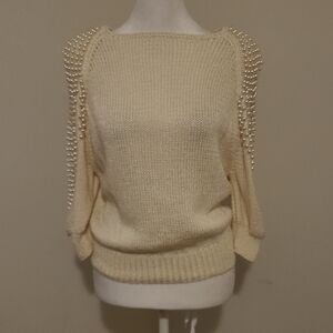 Cream Crew Neck Sweater with Studded Shoulders